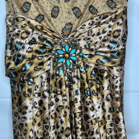 Y2K Vintage Aspeed USA Leopard Print Turquoise Accent Beaded A Line Gown size L - Picture 7 of 16